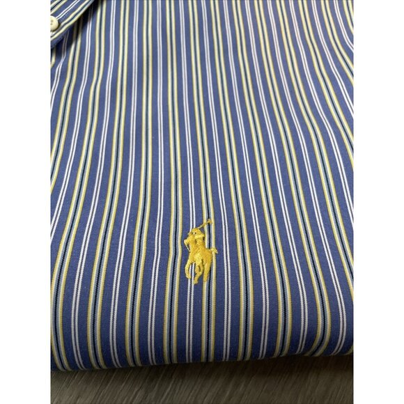Ralph Lauren Mens Dress Shirt Blue Stripe Classic Fit Pony Logo L Spring - Picture 5 of 5
